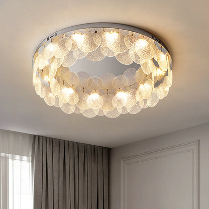 Contemporary Luxury Round Stainless Steel Glass LED Flush Mount Ceiling Light For Living Room