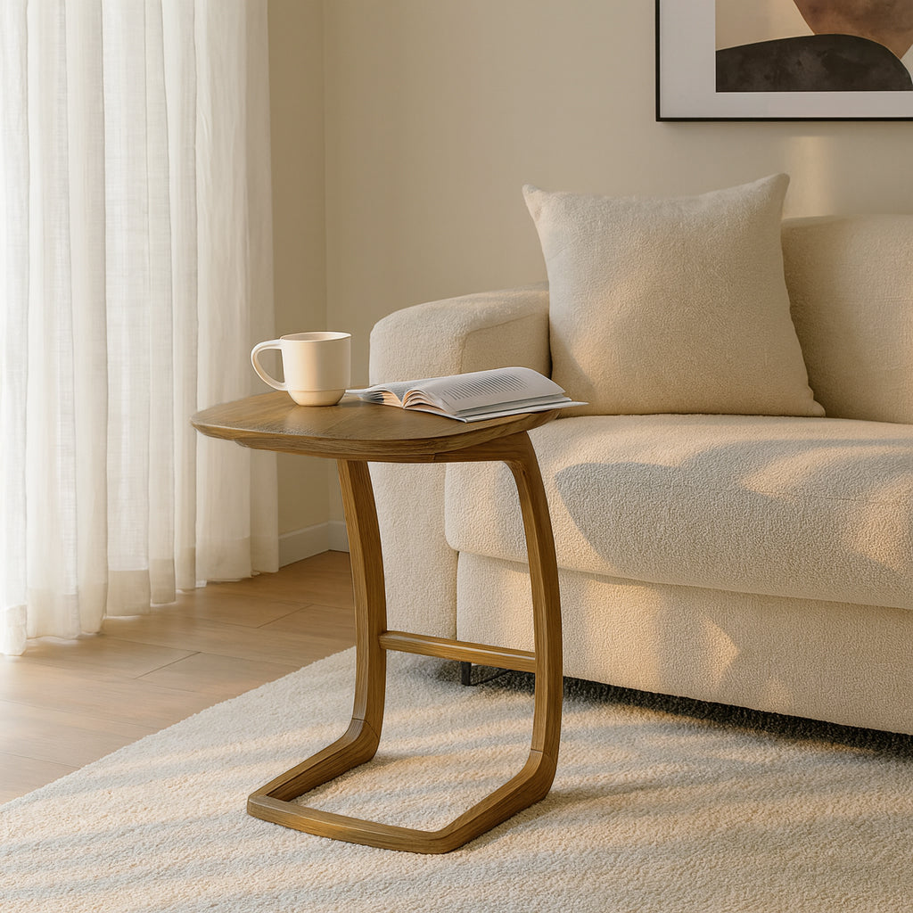 Solid North American Ash Wood C-Shaped Sofa Side Table - Modern Minimalist Coffee & Snack Table Lumendat