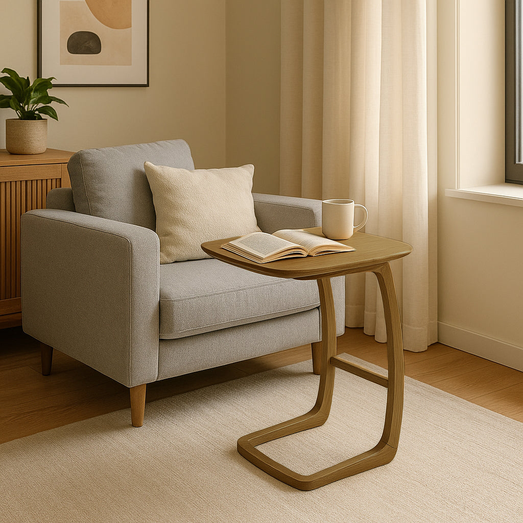 Solid North American Ash Wood C-Shaped Sofa Side Table - Modern Minimalist Coffee & Snack Table Lumendat