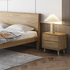 Minimalist Solid Ash Wood Rectangular Nightstand With 2 Smooth-Glide Drawers - Durable Bedside Table For Bedroom Lumendat