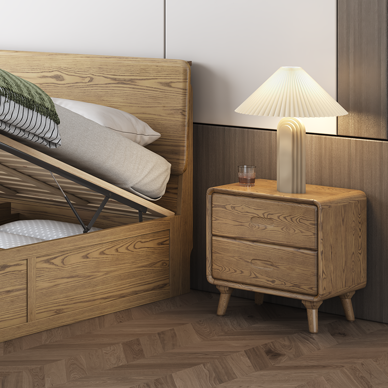 Minimalist Solid Ash Wood Rectangular Nightstand With 2 Smooth-Glide Drawers - Durable Bedside Table For Bedroom Lumendat