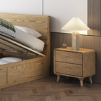 Minimalist Solid Ash Wood Rectangular Nightstand With 2 Smooth-Glide Drawers - Durable Bedside Table For Bedroom Lumendat
