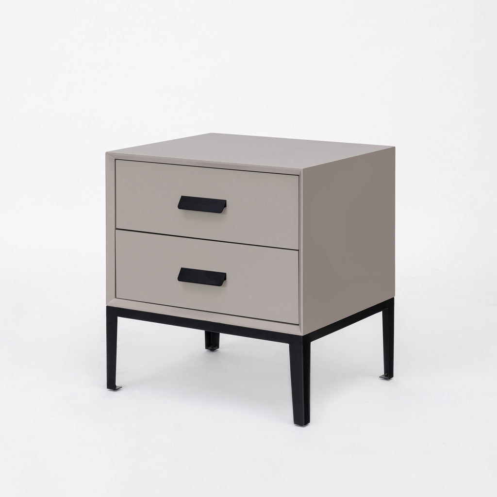 Modern Minimalist E1 MDF Iron Rectangular Nightstand With 2 Drawers Storage - Compact Bedside Table For Bedroom Lumendat