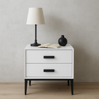 Modern Minimalist E1 MDF Iron Rectangular Nightstand With 2 Drawers Storage - Compact Bedside Table For Bedroom Lumendat