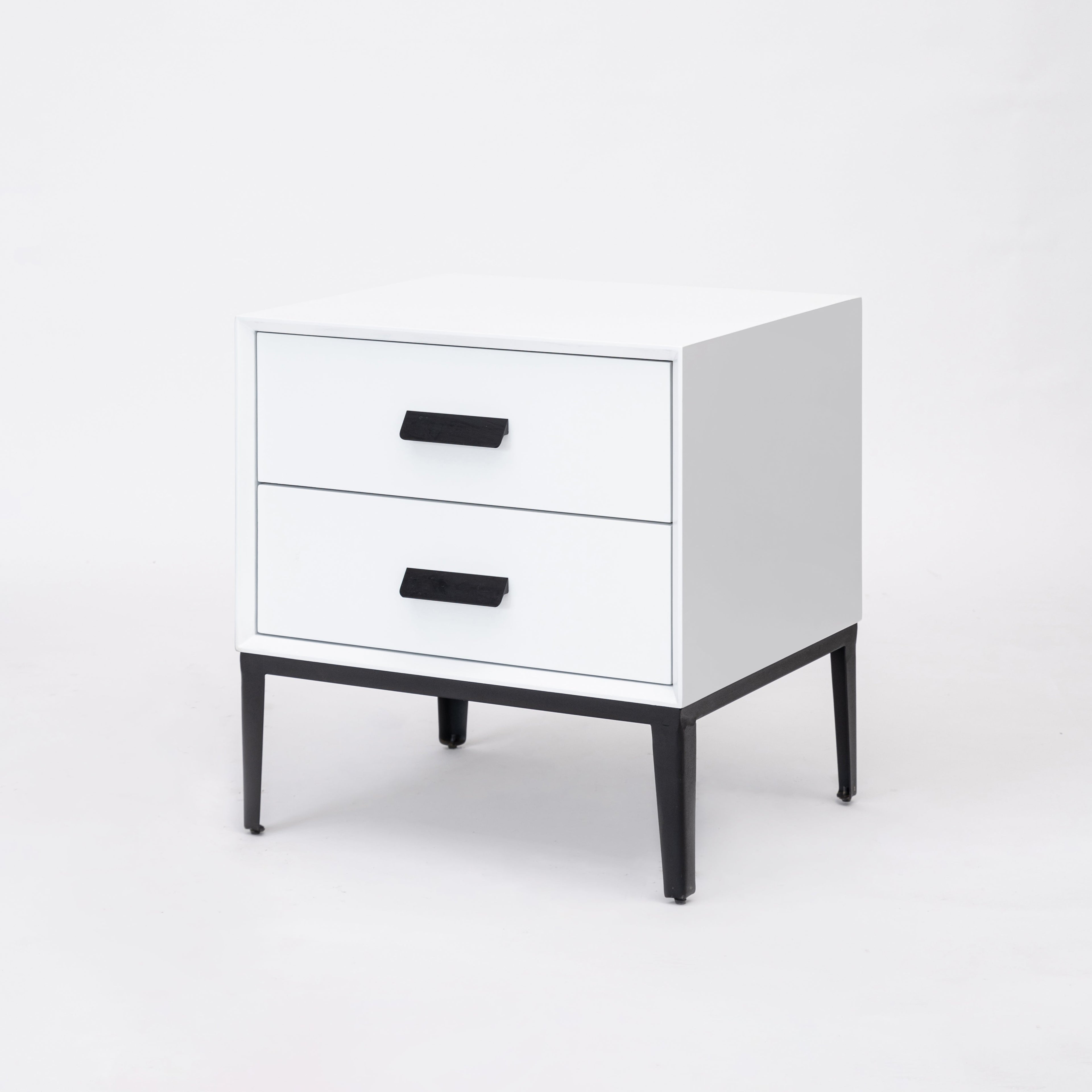Modern Minimalist E1 MDF Iron Rectangular Nightstand With 2 Drawers Storage - Compact Bedside Table For Bedroom Lumendat