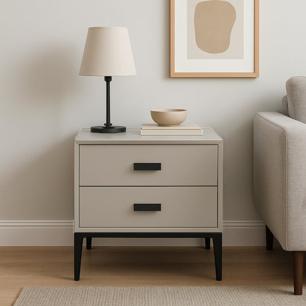 Modern Minimalist E1 MDF Iron Rectangular Nightstand With 2 Drawers Storage - Compact Bedside Table For Bedroom Lumendat