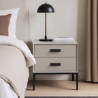 Modern Minimalist E1 MDF Iron Rectangular Nightstand With 2 Drawers Storage - Compact Bedside Table For Bedroom Lumendat