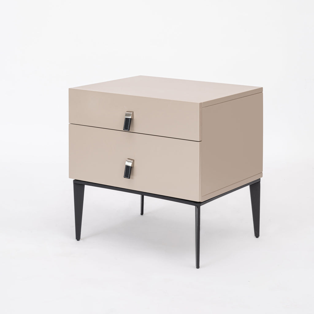 Modern Minimalist 2-Drawer Nightstand With Iron Legs - E1 MDF Bedside Table For Bedroom Storage & Organization Lumendat