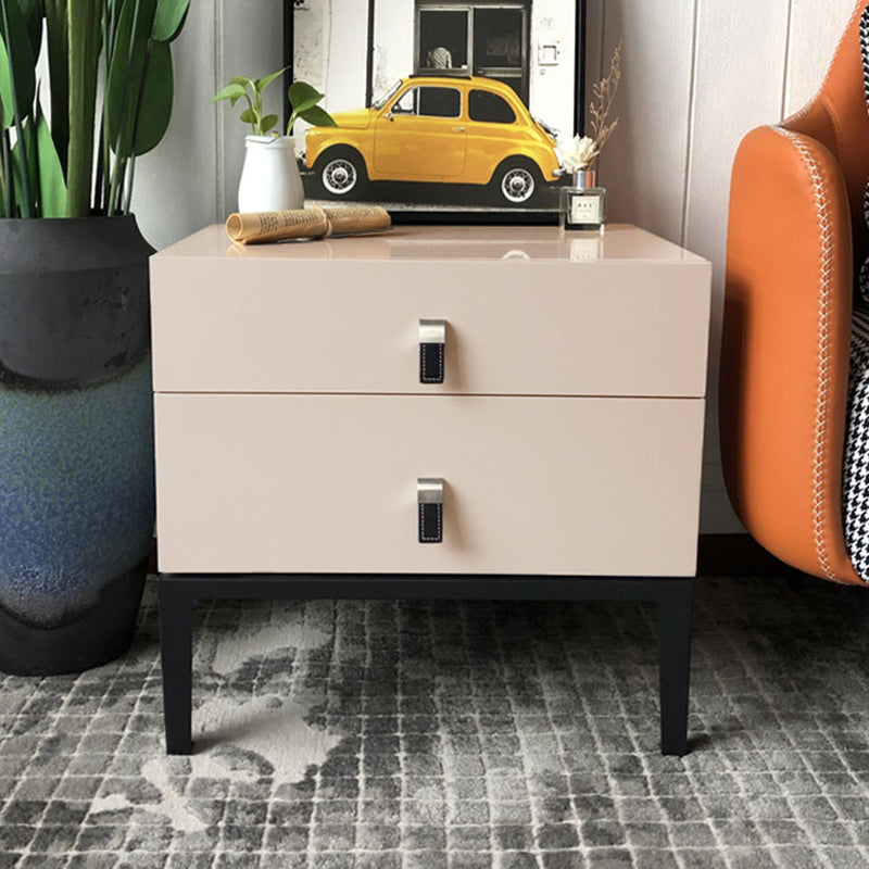 Modern Minimalist 2-Drawer Nightstand With Iron Legs - E1 MDF Bedside Table For Bedroom Storage & Organization Lumendat