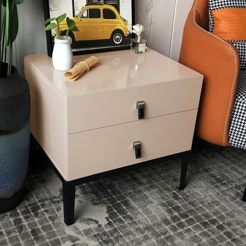Modern Minimalist 2-Drawer Nightstand With Iron Legs - E1 MDF Bedside Table For Bedroom Storage & Organization Lumendat