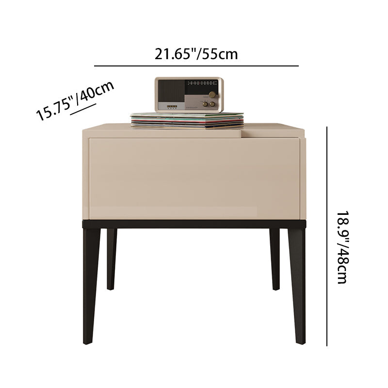 Modern Minimalist E1 MDF Nightstand 1-Drawer With Iron Legs For Bedroom Lumendat