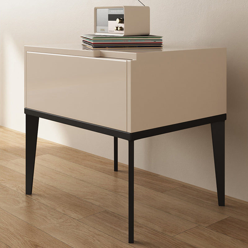 Modern Minimalist E1 MDF Nightstand 1-Drawer With Iron Legs For Bedroom Lumendat