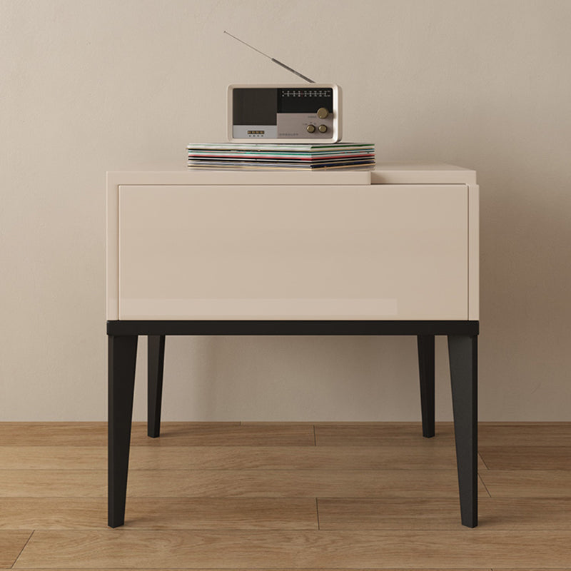 Modern Minimalist E1 MDF Nightstand 1-Drawer With Iron Legs For Bedroom Lumendat