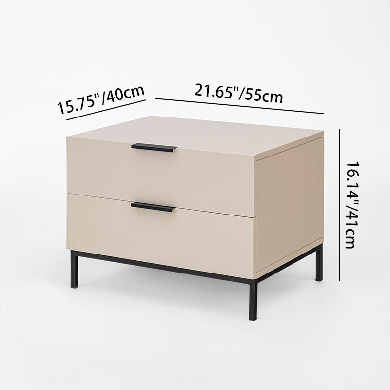 Modern Minimalist E1 MDF Iron Rectangular Nightstand With 2 Drawers Storage - Compact Bedside Table For Bedroom Lumendat