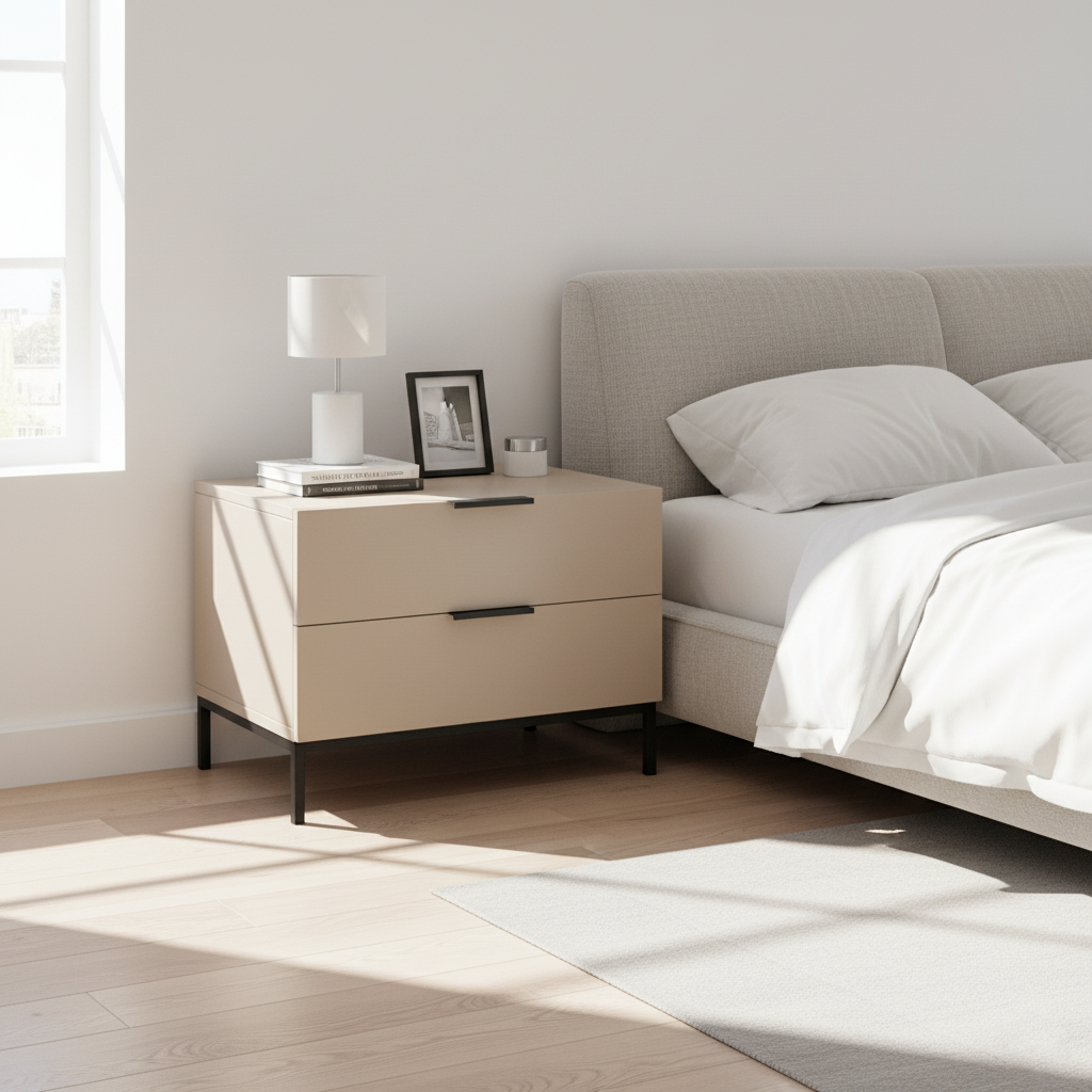 Modern Minimalist E1 MDF Iron Rectangular Nightstand With 2 Drawers Storage - Compact Bedside Table For Bedroom Lumendat