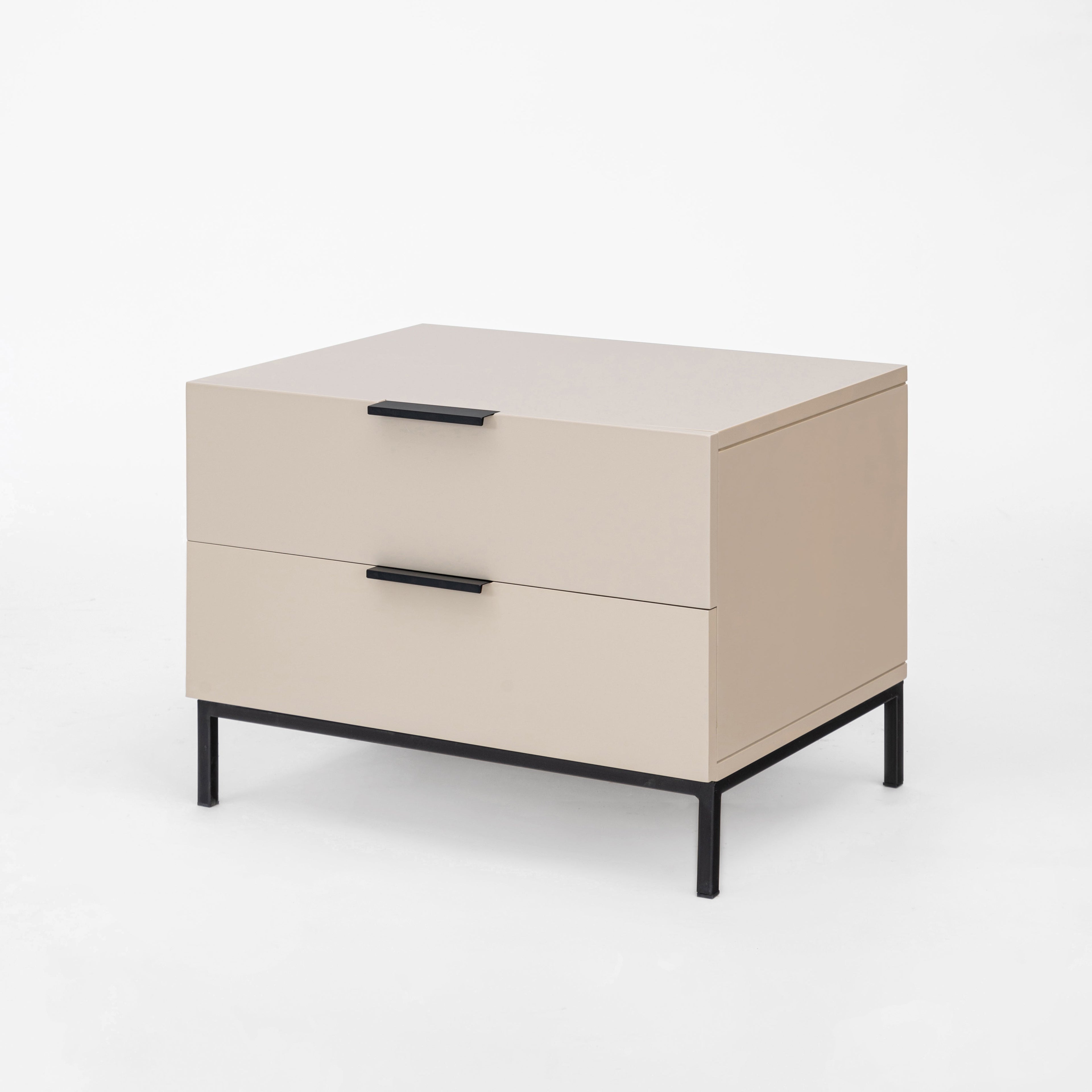 Modern Minimalist E1 MDF Iron Rectangular Nightstand With 2 Drawers Storage - Compact Bedside Table For Bedroom Lumendat