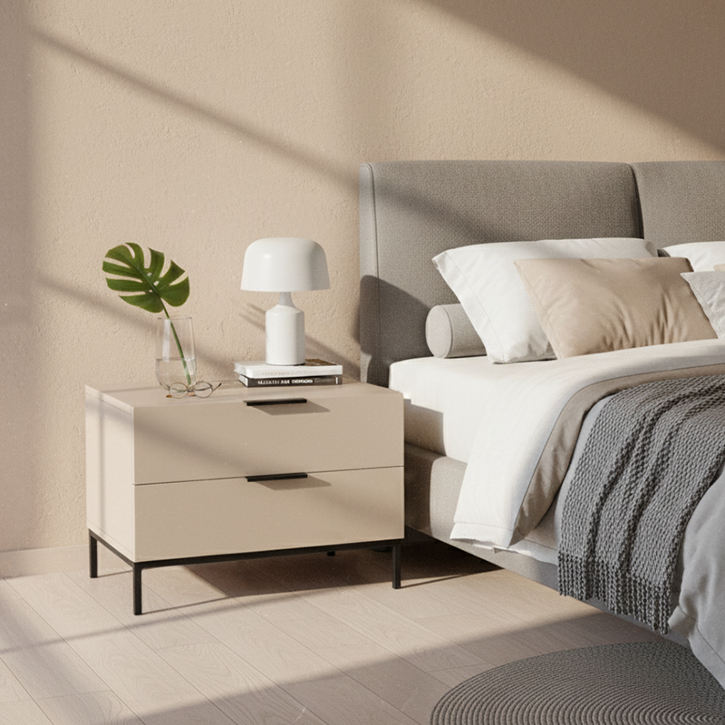 Modern Minimalist E1 MDF Iron Rectangular Nightstand With 2 Drawers Storage - Compact Bedside Table For Bedroom Lumendat