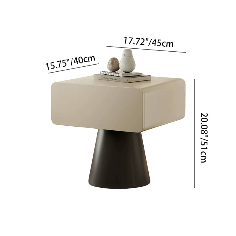 Modern Minimalist Rectangular–Cone Solid Wood & MDF Nightstand With 1 Drawer And Open Storage For Bedroom Lumendat