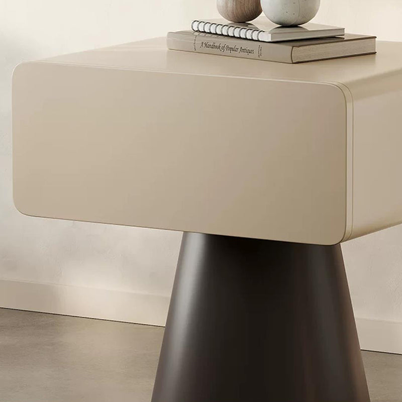 Modern Minimalist Rectangular–Cone Solid Wood & MDF Nightstand With 1 Drawer And Open Storage For Bedroom Lumendat