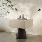 Modern Minimalist Rectangular–Cone Solid Wood & MDF Nightstand With 1 Drawer And Open Storage For Bedroom Lumendat