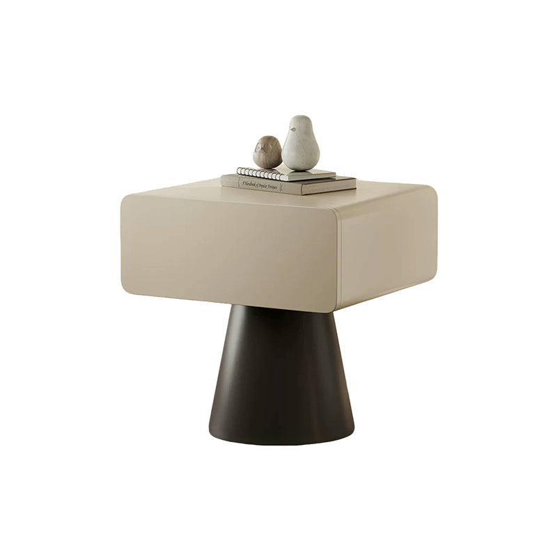 Modern Minimalist Rectangular–Cone Solid Wood & MDF Nightstand With 1 Drawer And Open Storage For Bedroom Lumendat