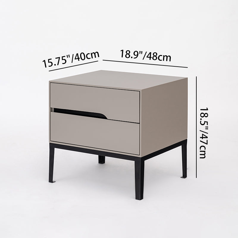 Modern Rectangular MDF Iron Nightstand With 2 Drawers & Open Storage - Space-Saving Bedside Table For Bedroom Lumendat