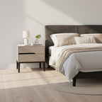 Modern Rectangular MDF Iron Nightstand With 2 Drawers & Open Storage - Space-Saving Bedside Table For Bedroom Lumendat