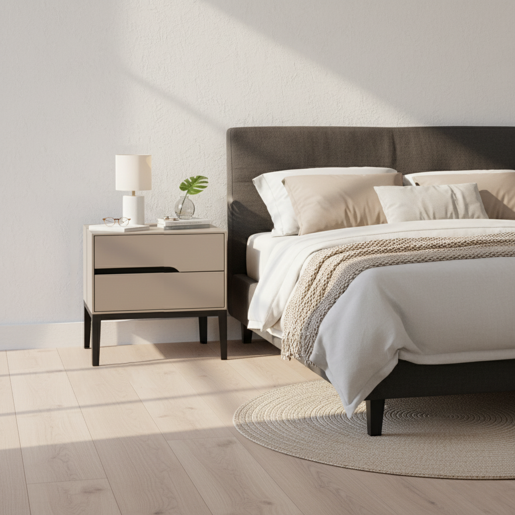 Modern Rectangular MDF Iron Nightstand With 2 Drawers & Open Storage - Space-Saving Bedside Table For Bedroom Lumendat