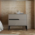 Modern Rectangular MDF Iron Nightstand With 2 Drawers & Open Storage - Space-Saving Bedside Table For Bedroom Lumendat