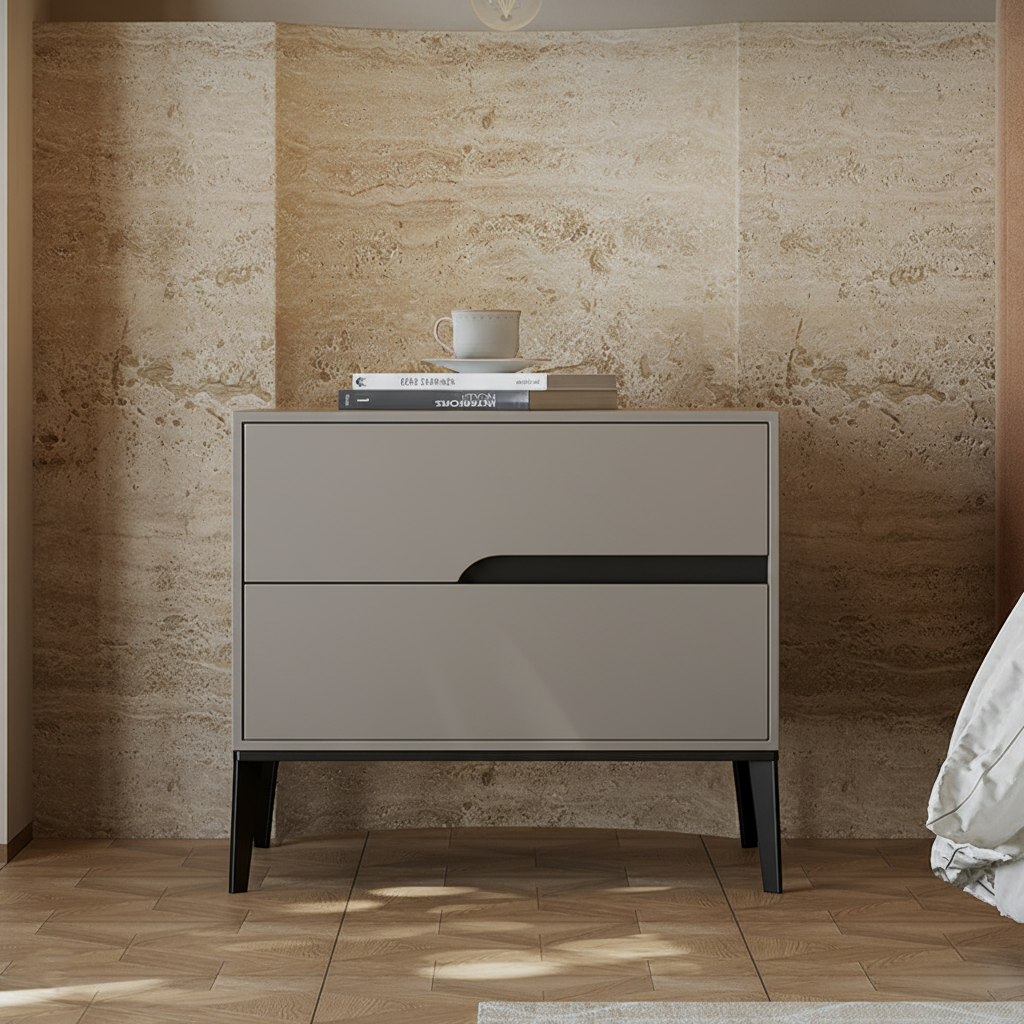 Modern Rectangular MDF Iron Nightstand With 2 Drawers & Open Storage - Space-Saving Bedside Table For Bedroom Lumendat