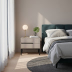 Modern Rectangular MDF Iron Nightstand With 2 Drawers & Open Storage - Space-Saving Bedside Table For Bedroom Lumendat