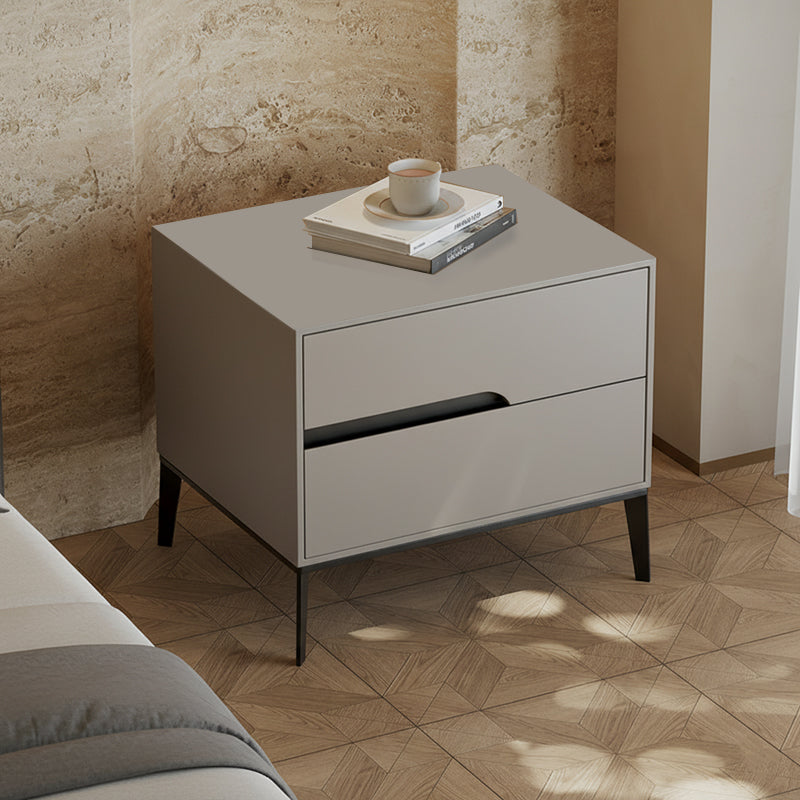 Modern Rectangular MDF Iron Nightstand With 2 Drawers & Open Storage - Space-Saving Bedside Table For Bedroom Lumendat