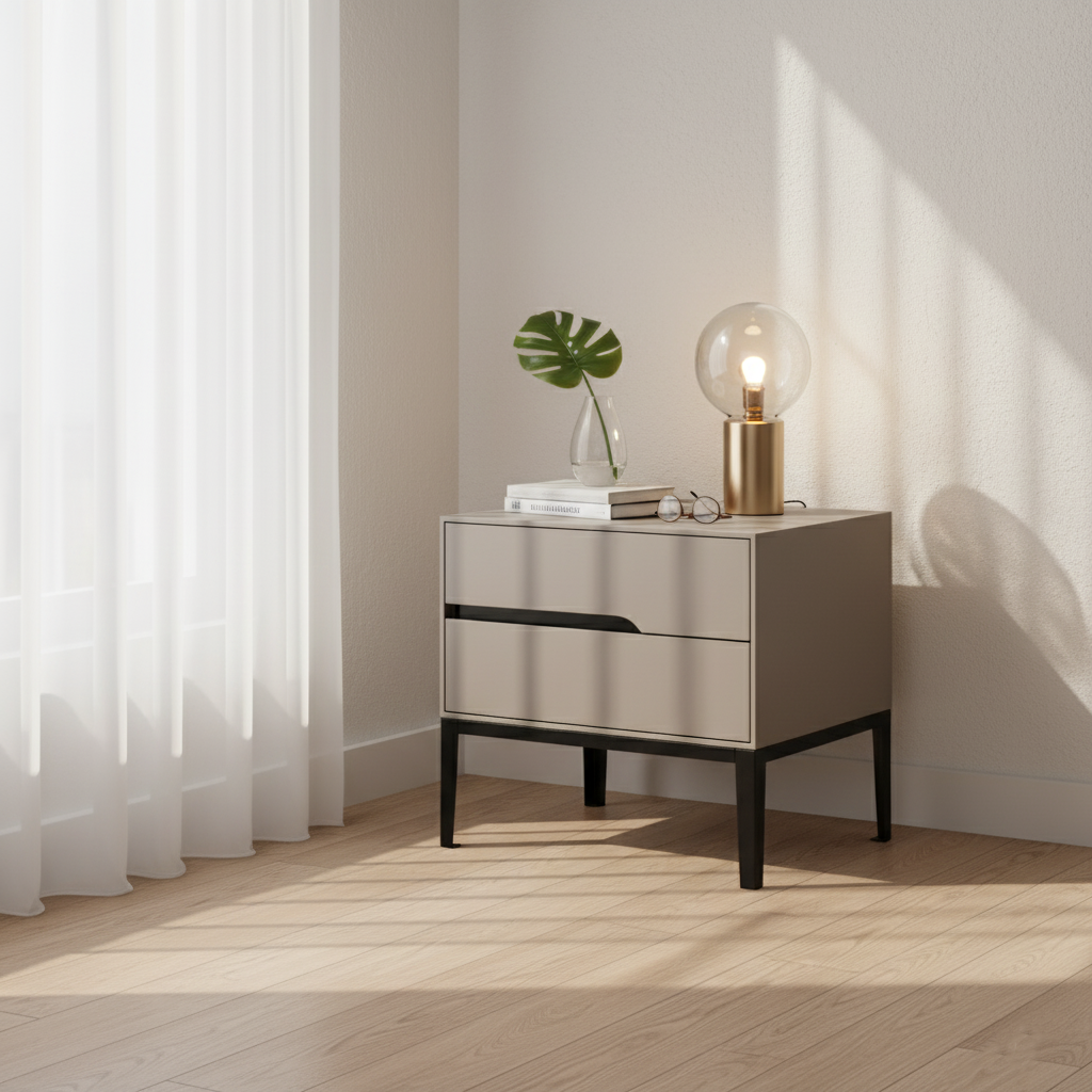 Modern Rectangular MDF Iron Nightstand With 2 Drawers & Open Storage - Space-Saving Bedside Table For Bedroom Lumendat