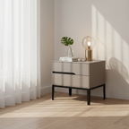 Modern Rectangular MDF Iron Nightstand With 2 Drawers & Open Storage - Space-Saving Bedside Table For Bedroom Lumendat
