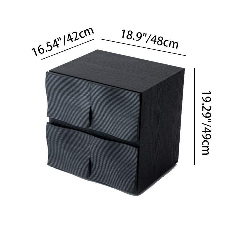 Contemporary Creative Extured Rectangular Oak Wood Board Nightstand With 2 Drawers - Smooth Storage & Compact Design For Bedroom Lumendat