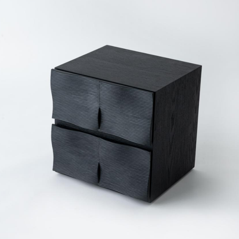 Contemporary Creative Extured Rectangular Oak Wood Board Nightstand With 2 Drawers - Smooth Storage & Compact Design For Bedroom Lumendat