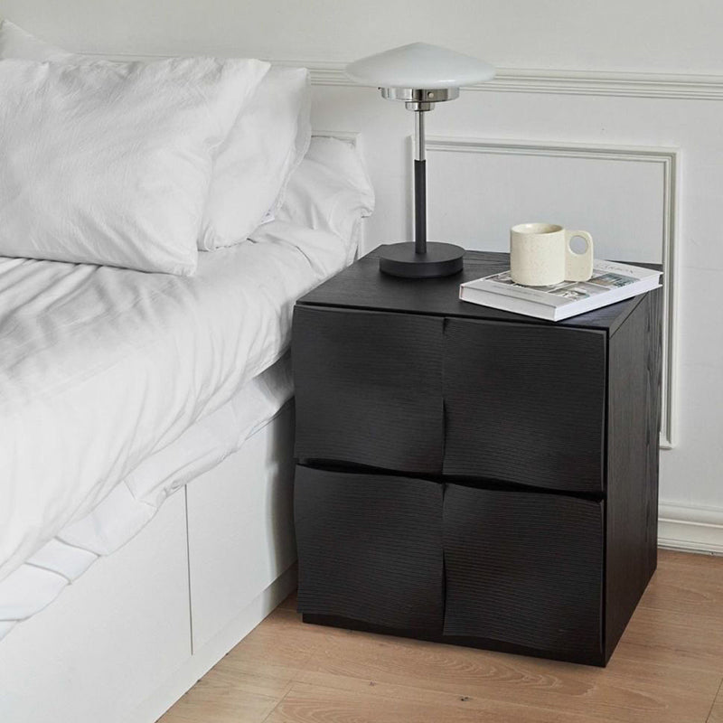 Contemporary Creative Extured Rectangular Oak Wood Board Nightstand With 2 Drawers - Smooth Storage & Compact Design For Bedroom Lumendat