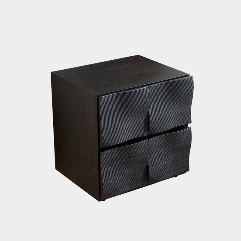 Contemporary Creative Extured Rectangular Oak Wood Board Nightstand With 2 Drawers - Smooth Storage & Compact Design For Bedroom Lumendat