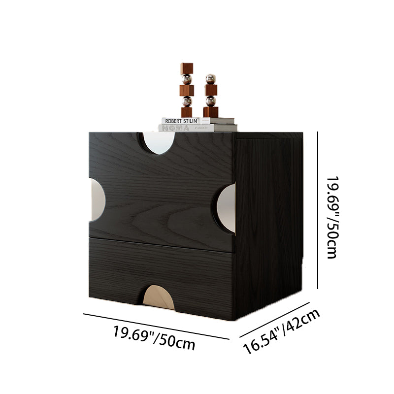 Modern Minimalist Dot-Design Square Multi-Layer Wood Nightstand 2-Drawer Storage For Bedroom Lumendat