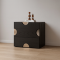 Modern Minimalist Dot-Design Square Multi-Layer Wood Nightstand 2-Drawer Storage For Bedroom Lumendat