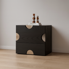 Modern Minimalist Dot-Design Square Multi-Layer Wood Nightstand 2-Drawer Storage For Bedroom Lumendat