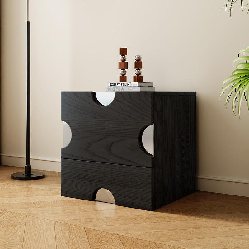 Modern Minimalist Dot-Design Square Multi-Layer Wood Nightstand 2-Drawer Storage For Bedroom Lumendat