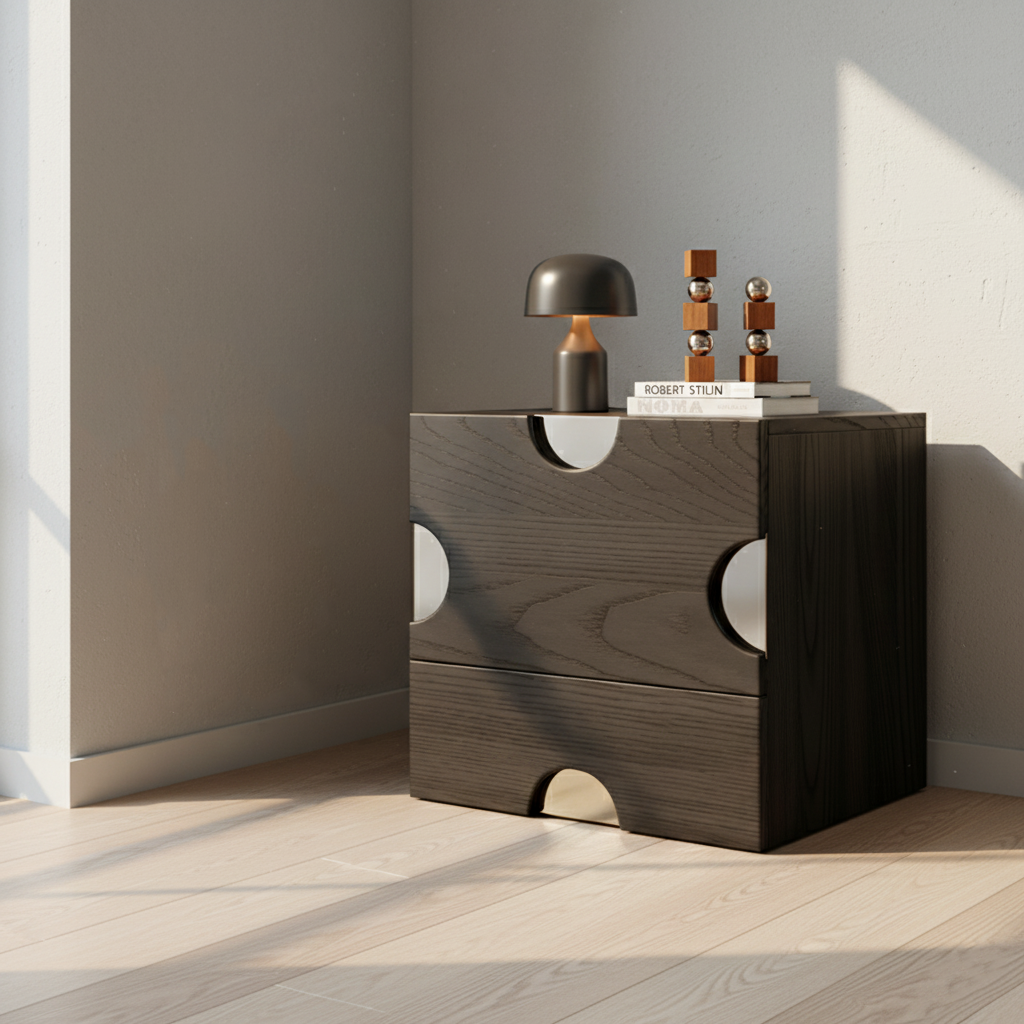 Modern Minimalist Dot-Design Square Multi-Layer Wood Nightstand 2-Drawer Storage For Bedroom Lumendat