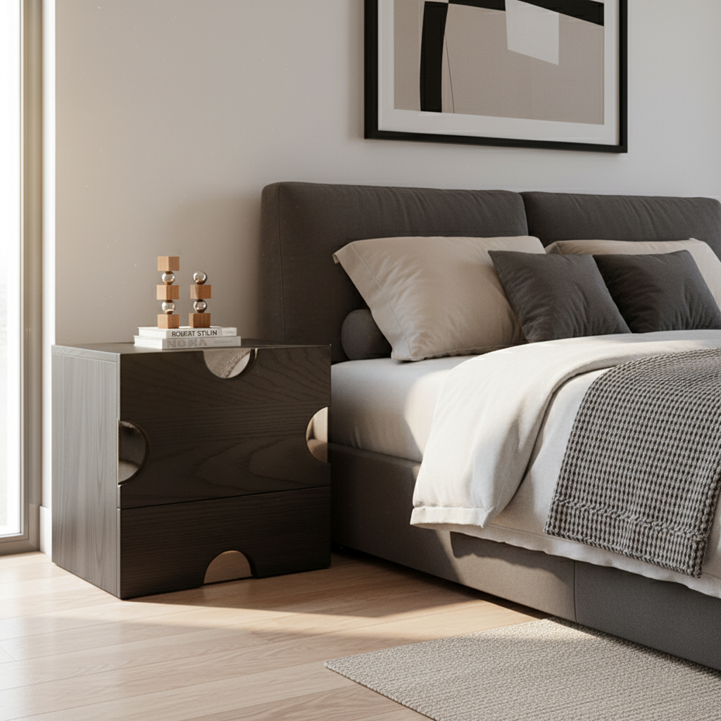 Modern Minimalist Dot-Design Square Multi-Layer Wood Nightstand 2-Drawer Storage For Bedroom Lumendat