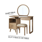 Solid Wood Dressing Table With Round Mirror Minimalist Ash & Rubberwood Makeup Vanity With Storage for Bedroom Lumendat