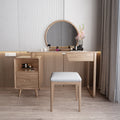Solid Wood Dressing Table With Round Mirror Minimalist Ash & Rubberwood Makeup Vanity With Storage for Bedroom Lumendat