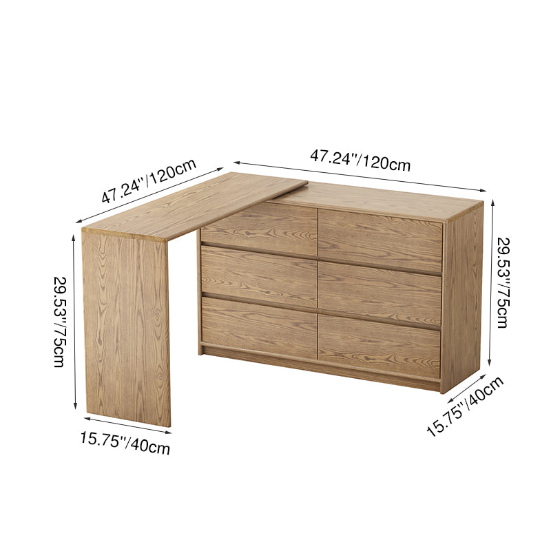 Modern Minimalist Solid Ash Wood Modular Desk With 6-Drawer Storage Cabinet For Home Office & Bedroom Lumendat