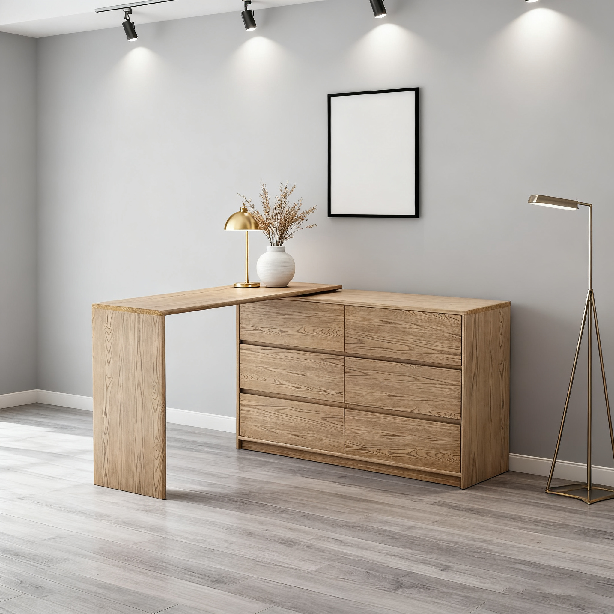 Modern Minimalist Solid Ash Wood Modular Desk With 6-Drawer Storage Cabinet For Home Office & Bedroom Lumendat