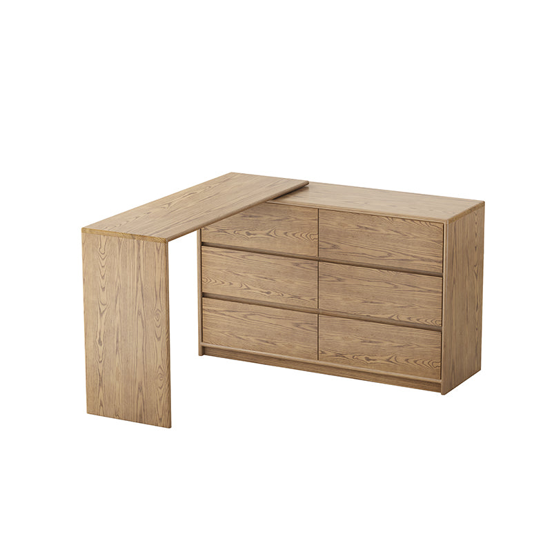 Modern Minimalist Solid Ash Wood Modular Desk With 6-Drawer Storage Cabinet For Home Office & Bedroom Lumendat