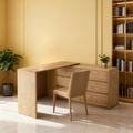 Modern Minimalist Solid Ash Wood Modular Desk With 6-Drawer Storage Cabinet For Home Office & Bedroom Lumendat